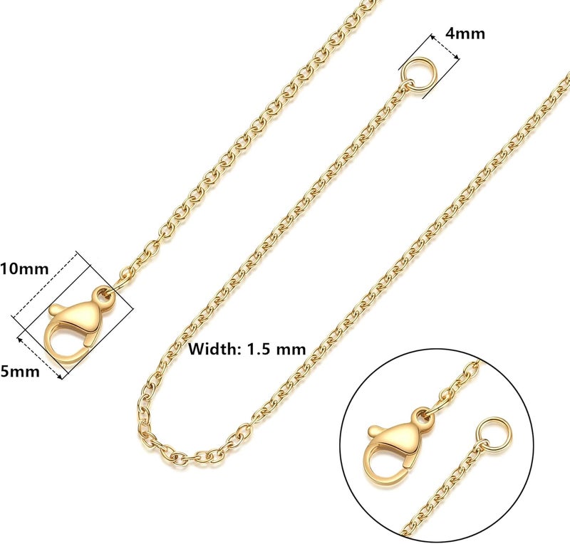 LUCKYPADS Stainless Steel Chain for Jewelry Making: Necklace Chains Bulk 1.5 mm Gold Plated Thin Chains 20 Pack Gold Cable Chains for Necklace Making (17 Inches) - Image 3